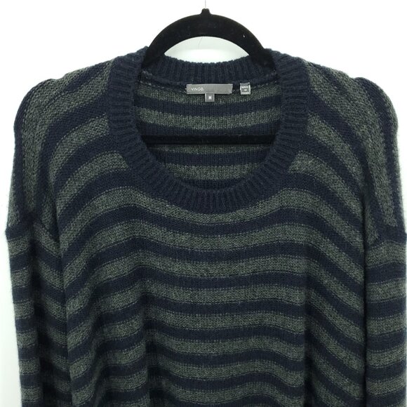 Vince Merino Wool/Camel Blend Slouchy Stripe Sweater M Black/Gray - Picture 5 of 16